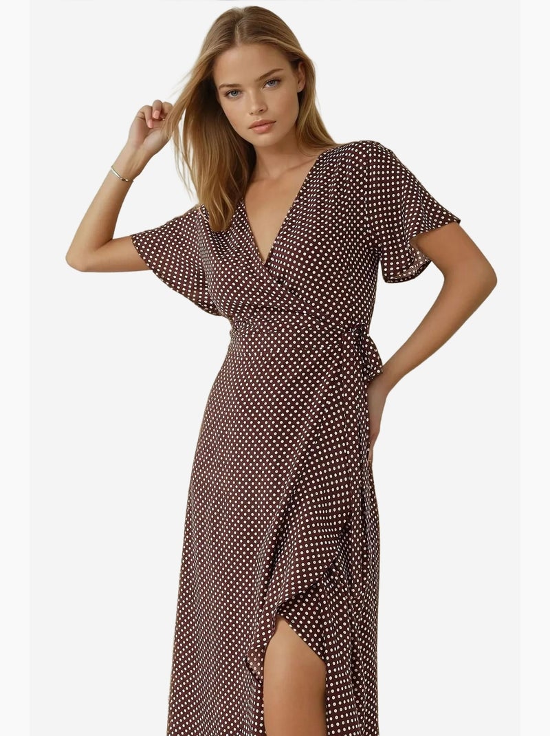 Robe longue en viscose imprimée à col en v hiccup Rouge bordeaux - Kiabi