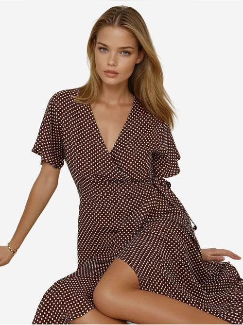 Robe longue en viscose imprimée à col en v hiccup - Kiabi