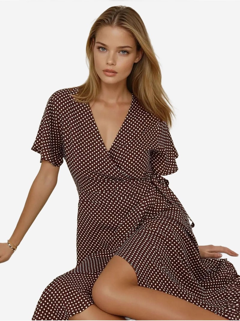 Robe longue en viscose imprimée à col en v hiccup Rouge bordeaux - Kiabi