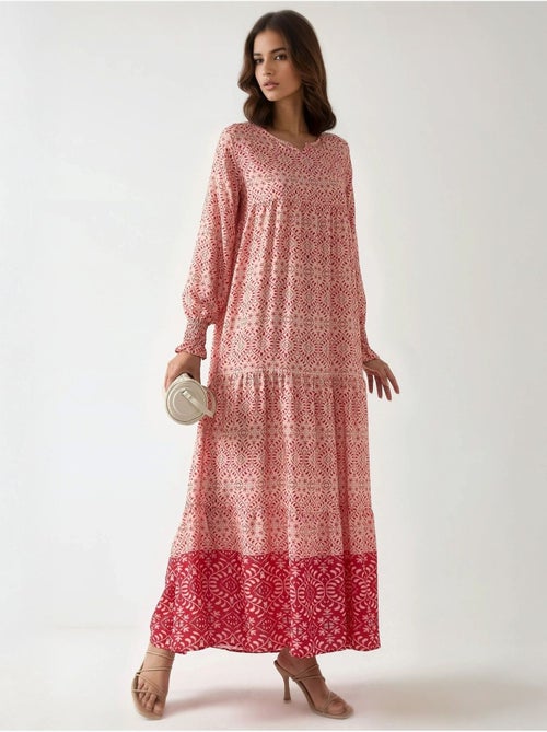 Robe longue en viscose imprimée à col ras du cou hiccup - Kiabi Robe longue en viscose imprimée à col ras du cou hiccup - Kiabi