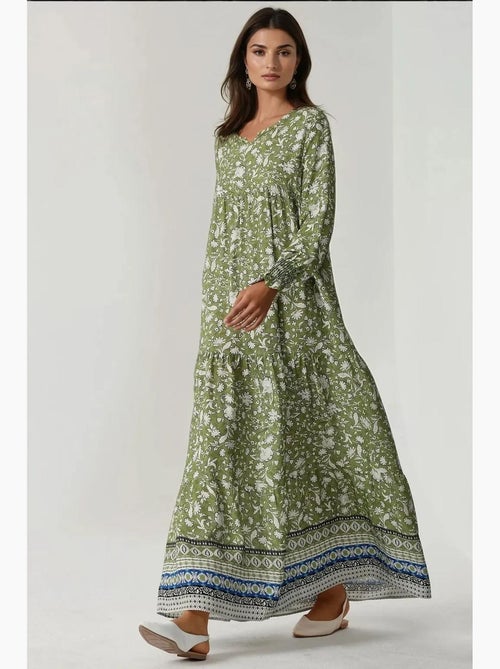 Robe longue en viscose imprimée à col ras du cou hiccup - Kiabi Robe longue en viscose imprimée à col ras du cou hiccup - Kiabi