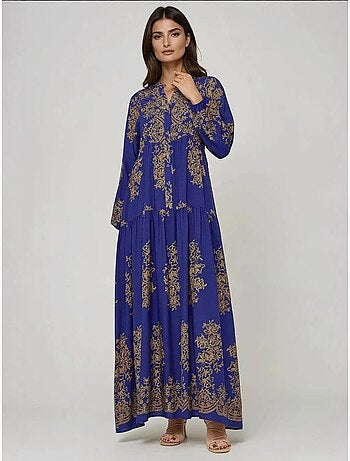 Robe longue en viscose imprimée avec col chemise hiccup