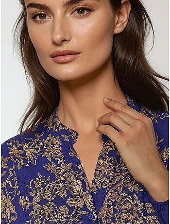 Robe longue en viscose imprimée avec col chemise hiccup