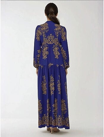 Robe longue en viscose imprimée avec col chemise hiccup