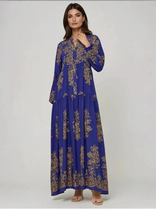 Robe longue en viscose imprimée avec col chemise hiccup - Kiabi