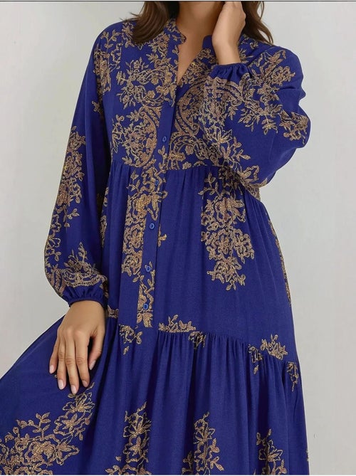 Robe longue en viscose imprimée avec col chemise hiccup - Kiabi