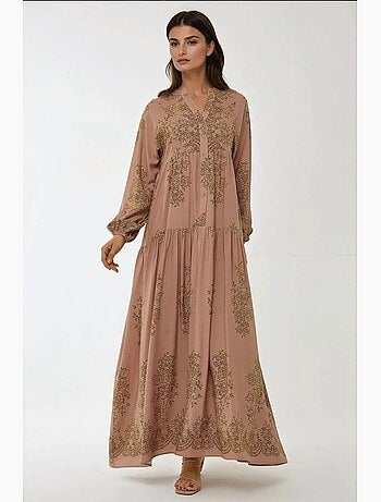 Robe longue en viscose imprimée avec col chemise hiccup