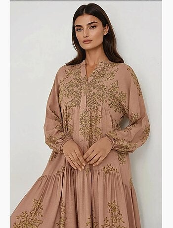 Robe longue en viscose imprimée avec col chemise hiccup