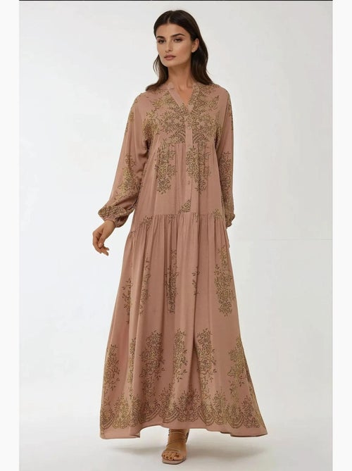 Robe longue en viscose imprimée avec col chemise hiccup - Kiabi Robe longue en viscose imprimée avec col chemise hiccup - Kiabi