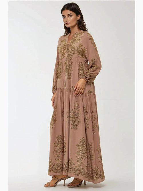 Robe longue en viscose imprimée avec col chemise hiccup - Kiabi Robe longue en viscose imprimée avec col chemise hiccup - Kiabi