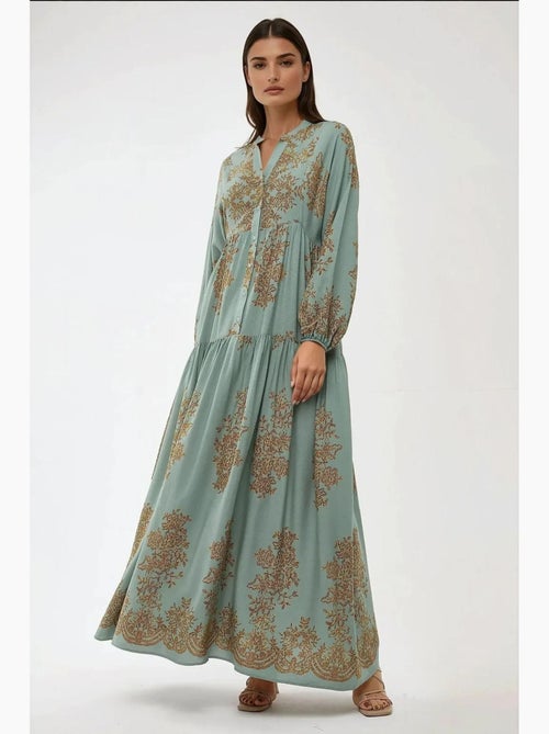 Robe longue en viscose imprimée avec col chemise hiccup - Kiabi