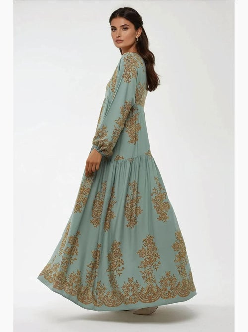 Robe longue en viscose imprimée avec col chemise hiccup - Kiabi