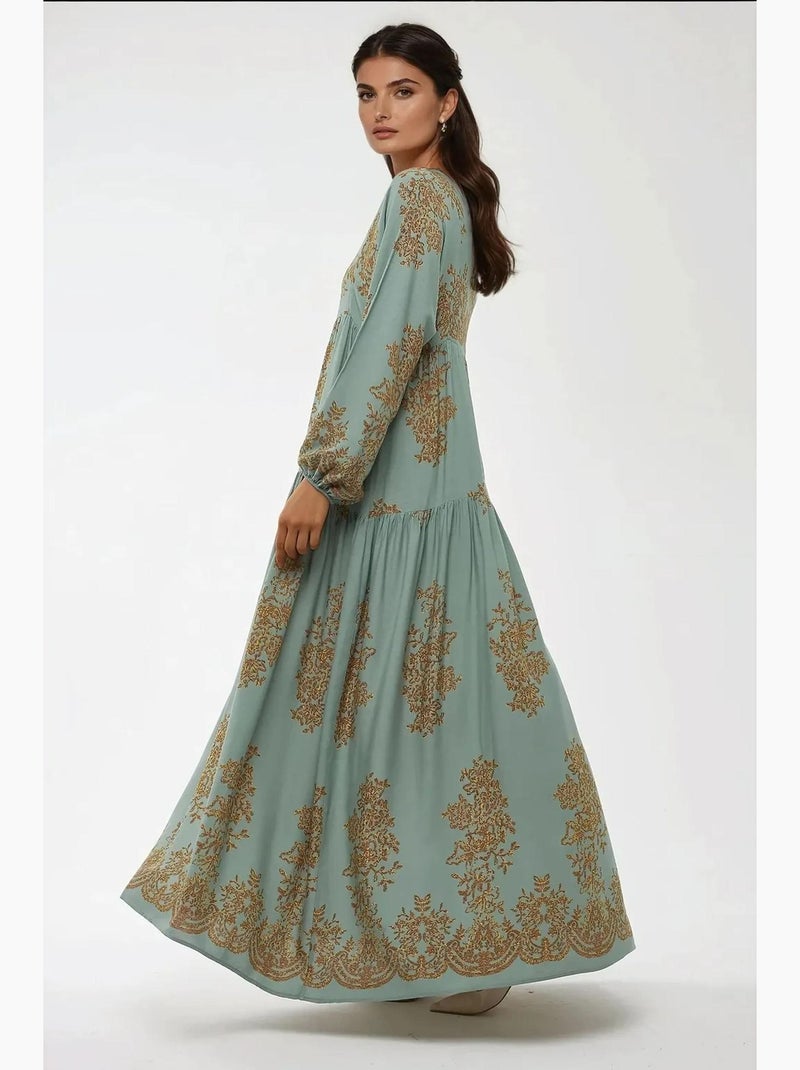 Robe longue en viscose imprimée avec col chemise hiccup Vert menthe - Kiabi