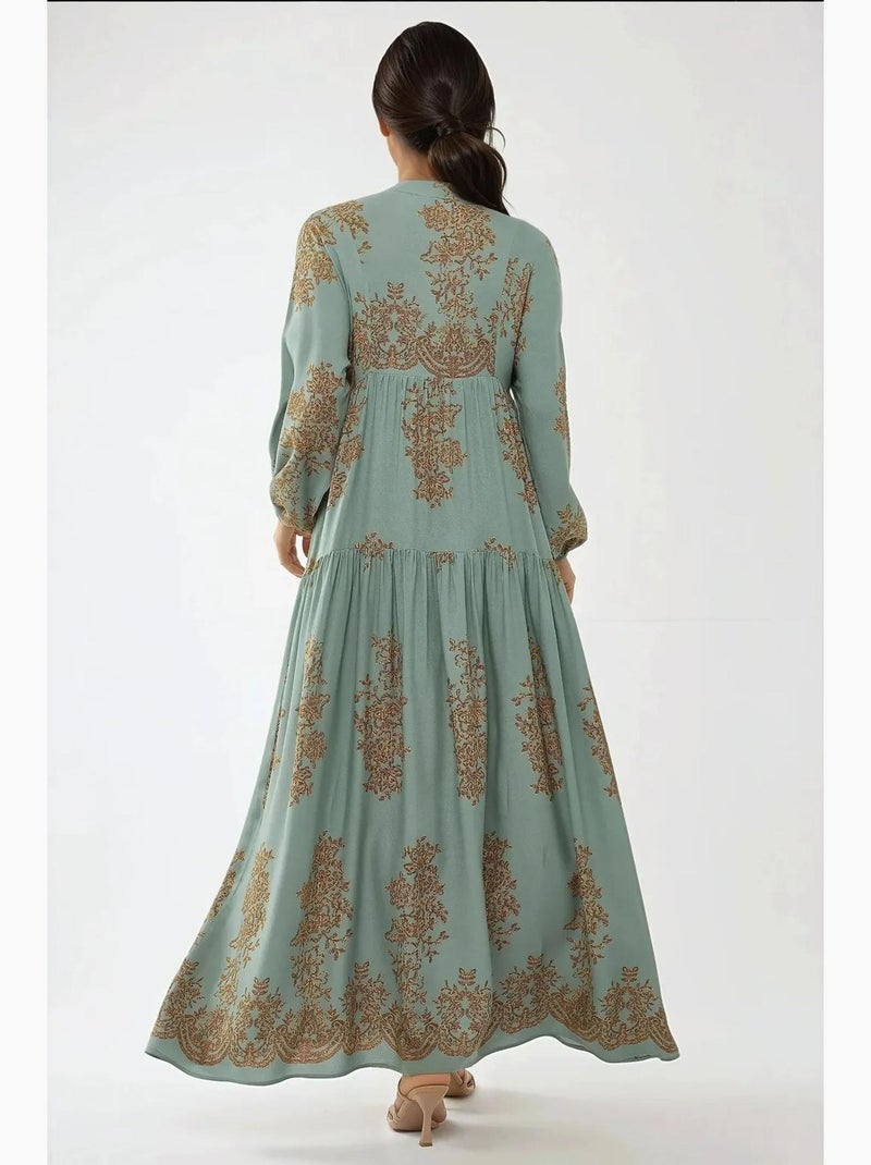 Robe longue en viscose imprimée avec col chemise hiccup Vert menthe - Kiabi