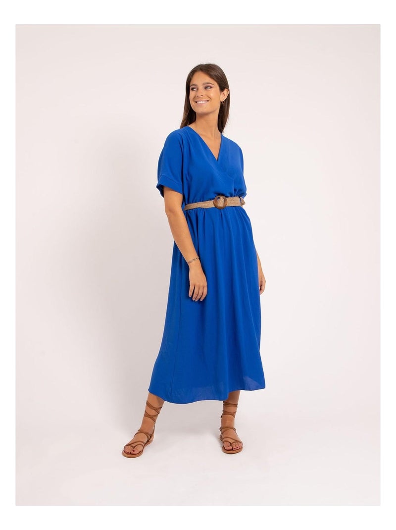 Robe longue et ceinture icalest Bleu roi - Kiabi