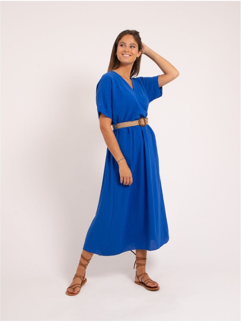 Robe longue et ceinture icalest Bleu roi - Kiabi