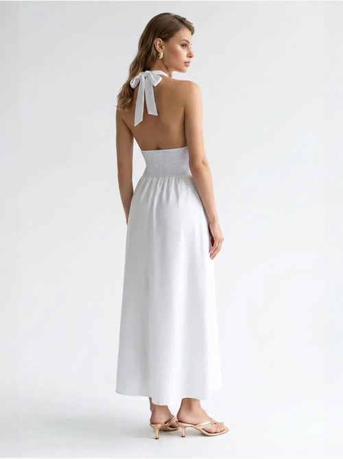 Robe longue femme en popeline de coton à col licou mixray - Kiabi Robe longue femme en popeline de coton à col licou mixray - Kiabi