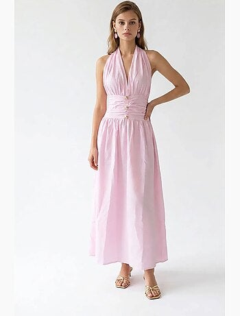 Robe longue femme en popeline de coton à col licou mixray