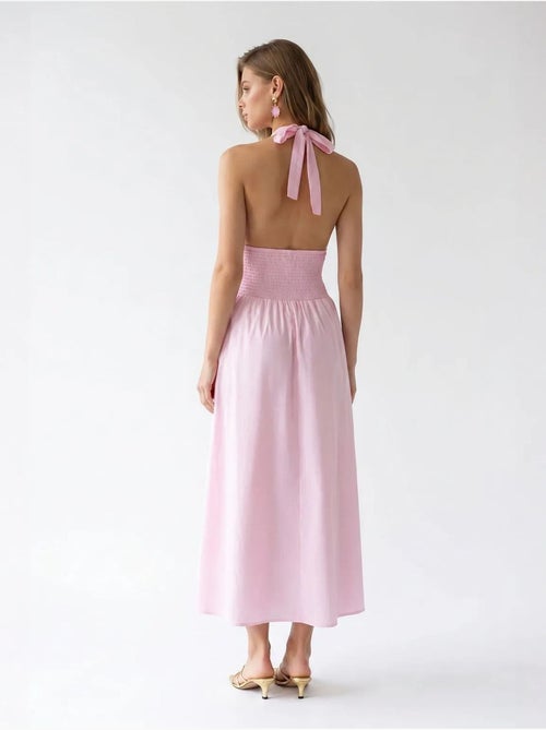 Robe longue femme en popeline de coton à col licou mixray - Kiabi Robe longue femme en popeline de coton à col licou mixray - Kiabi