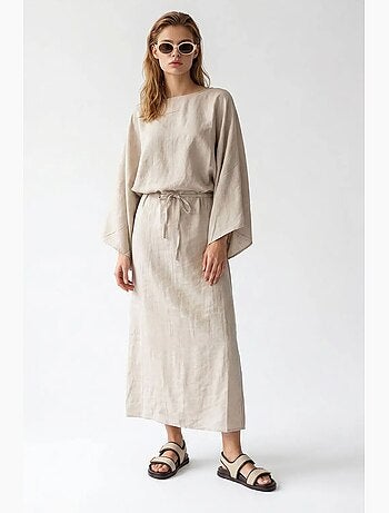 Robe longue femme unie texturée avec lien mixray