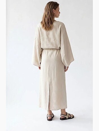 Robe longue femme unie texturée avec lien mixray