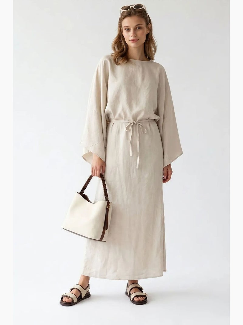 Robe longue femme unie texturée avec lien mixray Beige argile - Kiabi