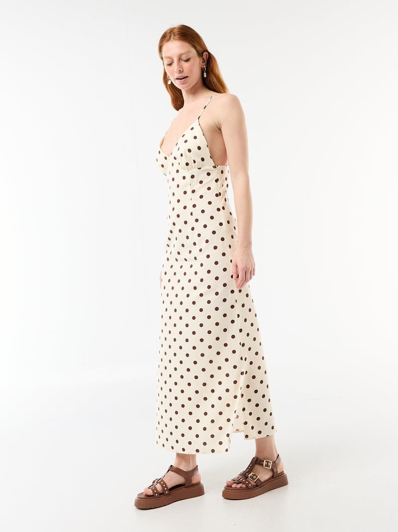 Robe longue fines bretelles à pois Blanc - Kiabi