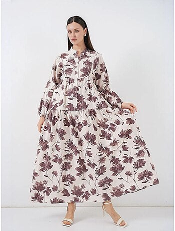 Robe longue fleurie avec col mandarin et fermeture boutonnée bdart