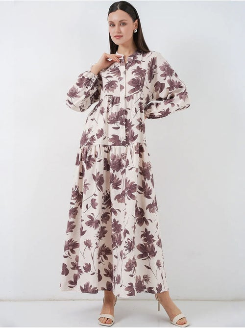 Robe longue fleurie avec col mandarin et fermeture boutonnée bdart - Kiabi