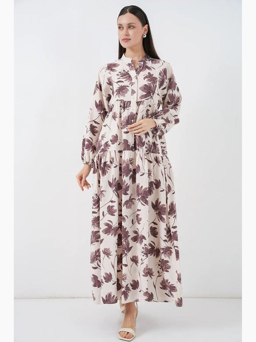 Robe longue fleurie avec col mandarin et fermeture boutonnée bdart - Kiabi