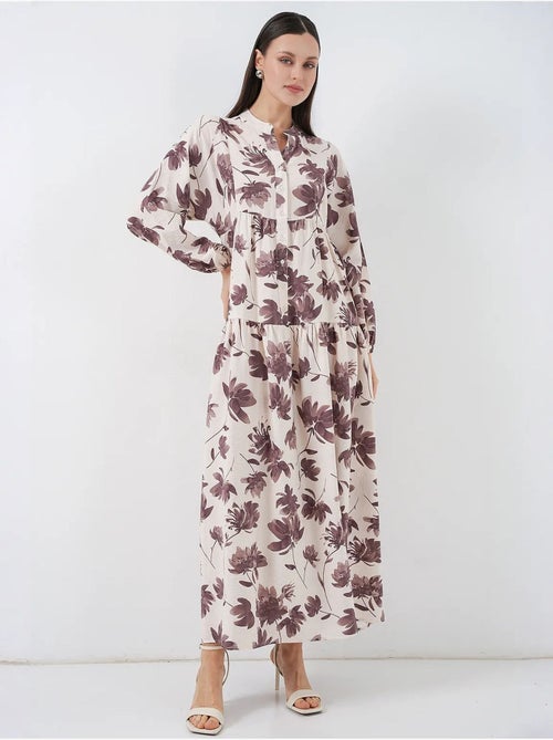 Robe longue fleurie avec col mandarin et fermeture boutonnée bdart - Kiabi