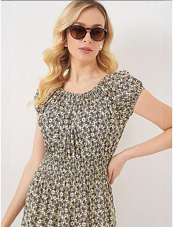 Robe longue fleurie en forme de a avec détails élastiques bdart