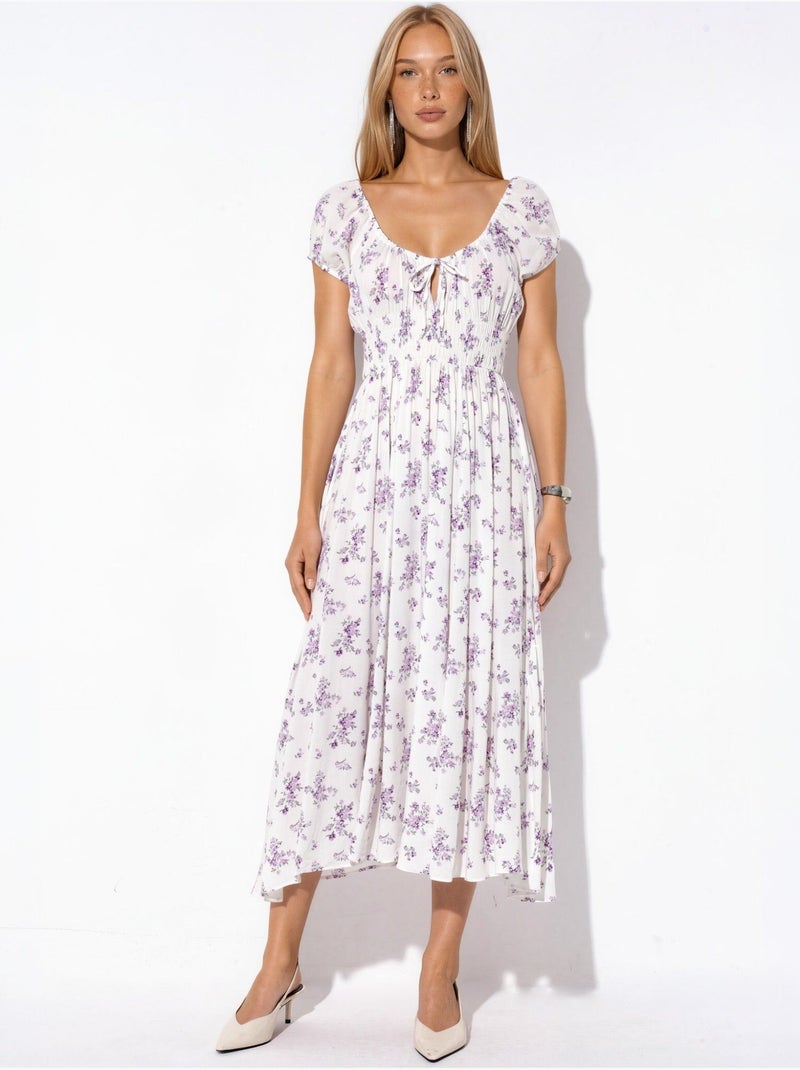 Robe longue fleurie en viscose busem Blanc cassé - Kiabi
