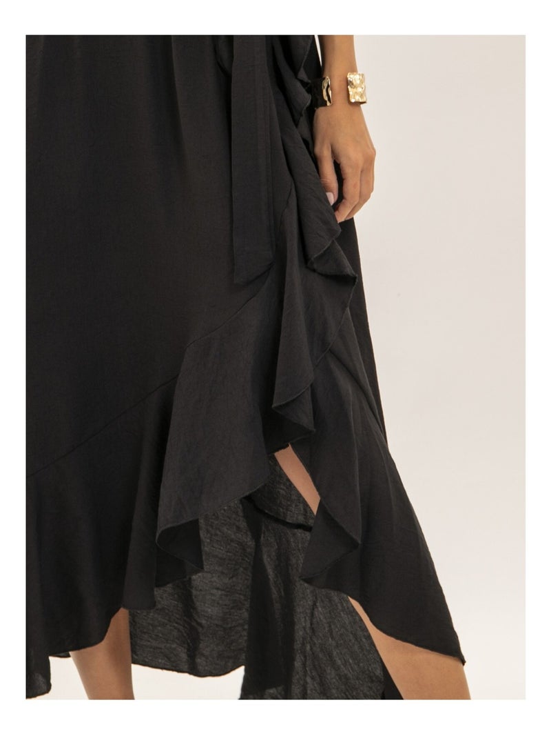 Robe longue fluide avec volants iniva Noir - Kiabi