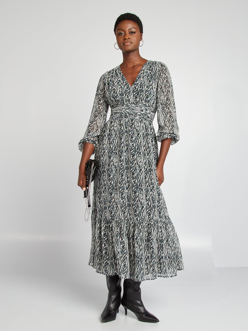 Robe longue fluide imprimée Bleu imprimé - Kiabi