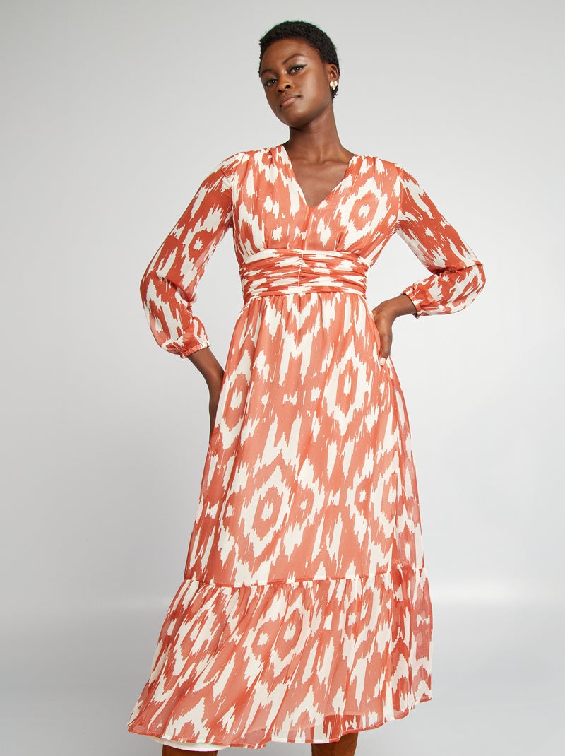 Robe longue fluide imprimée Orange imprimé - Kiabi