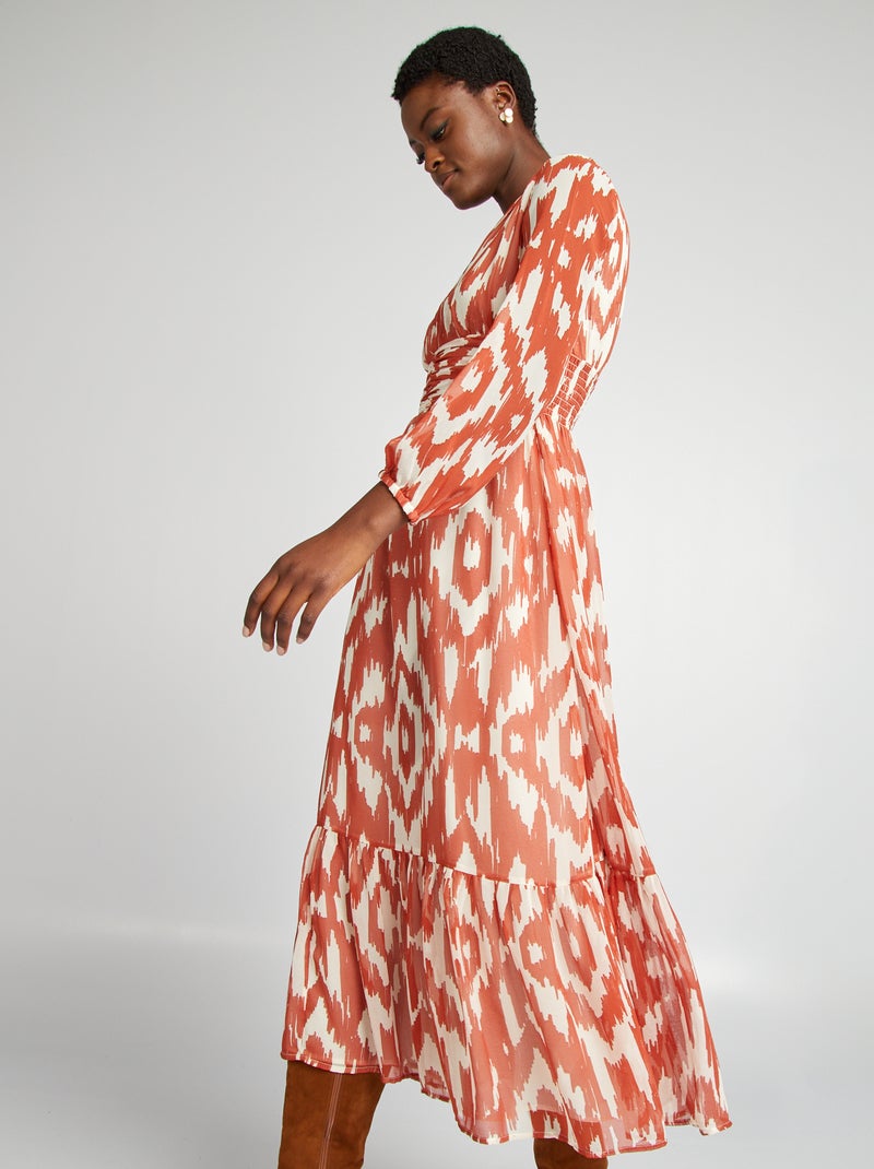 Robe longue fluide imprimée Orange imprimé - Kiabi
