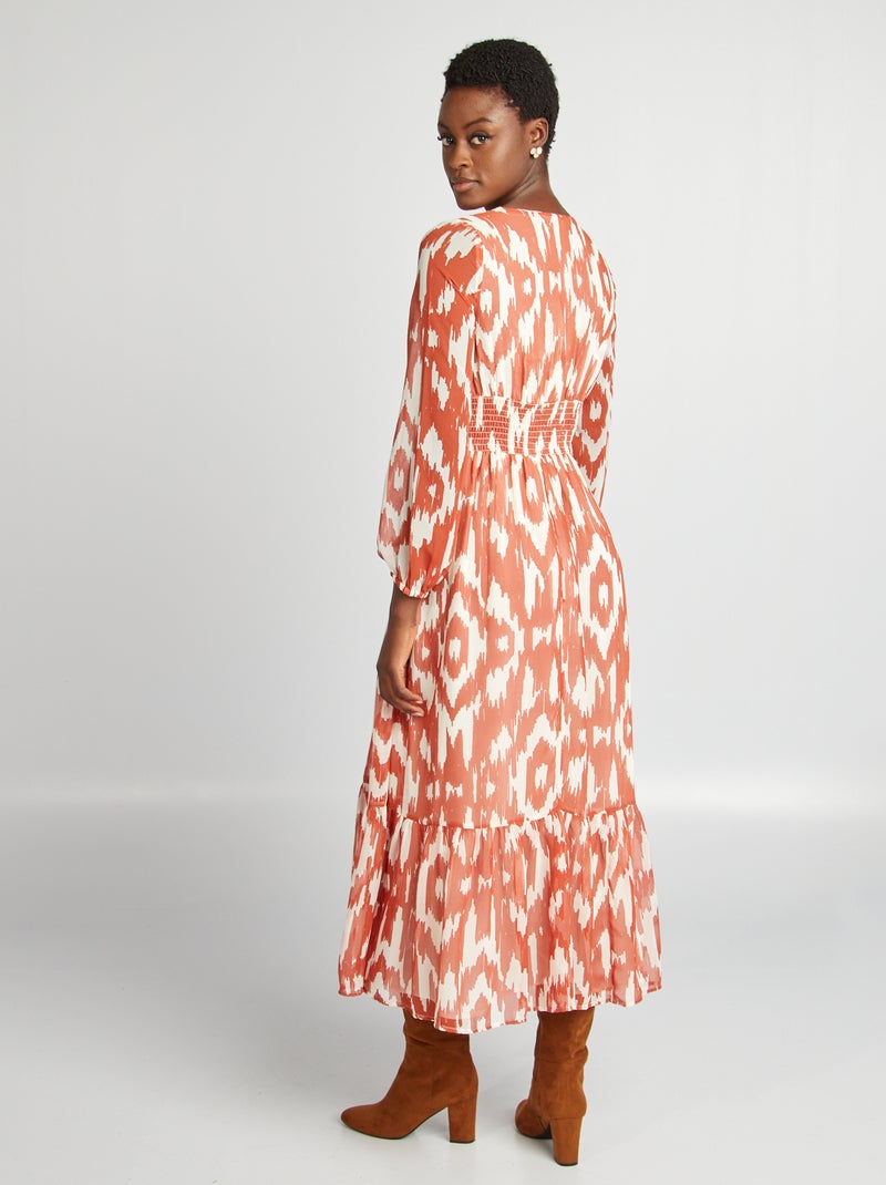 Robe longue fluide imprimée Orange imprimé - Kiabi