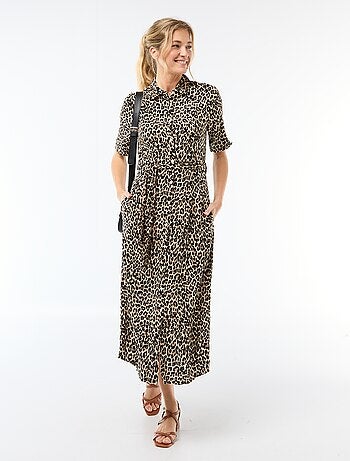 Robe longue forme chemise avec ceinture à nouer all-over