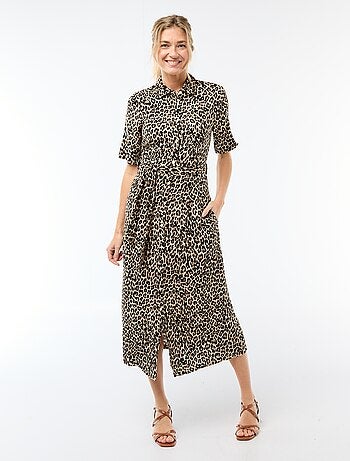 Robe longue forme chemise avec ceinture à nouer all-over