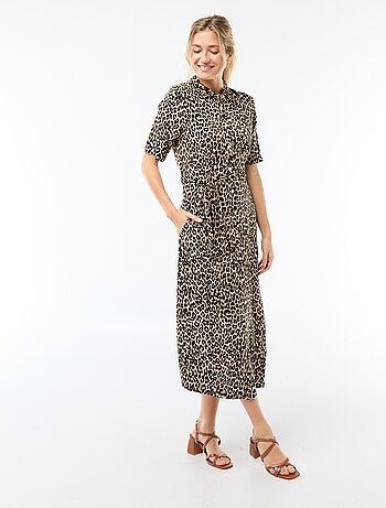 Robe longue forme chemise avec ceinture à nouer all-over