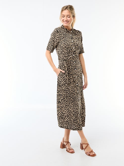 Robe longue forme chemise avec ceinture à nouer all-over - Kiabi