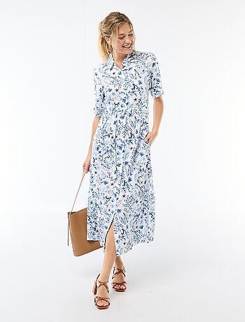 Robe longue forme chemise avec ceinture à nouer all-over