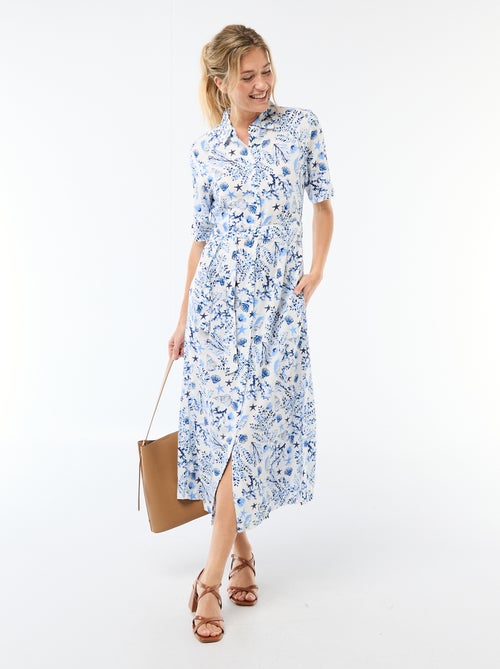 Robe longue forme chemise avec ceinture à nouer all-over - Kiabi