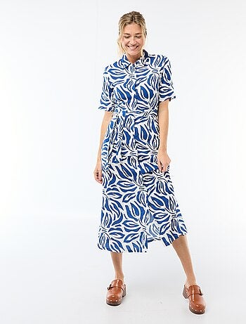 Robe longue forme chemise avec ceinture à nouer all-over