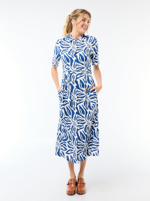Robe longue forme chemise avec ceinture à nouer all-over - Kiabi