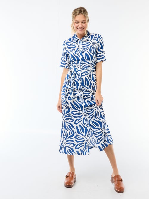 Robe longue forme chemise avec ceinture à nouer all-over - Kiabi
