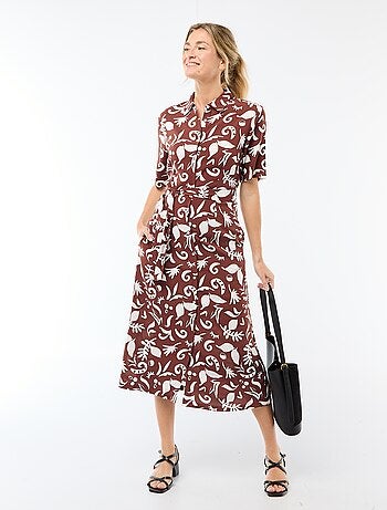 Robe longue forme chemise avec ceinture à nouer all-over