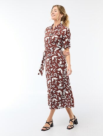Robe longue forme chemise avec ceinture à nouer all-over