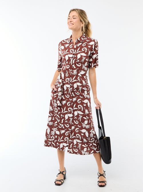 Robe longue forme chemise avec ceinture à nouer all-over - Kiabi